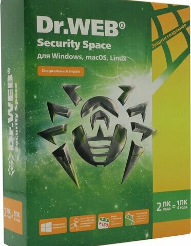 Антивирус Dr.WEB Security SpacePro на 2 ПК BOX получение лиценз.ключа  по  Internetна 2 года