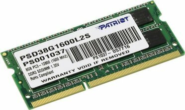 Patriot PSD38G1600L2S DDR3 SODIMM  8Gb PC3-12800 CL11  for  NoteBook